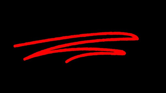 Red hand drawn scribble underline animation, doodle emphasis stroke line, isolated video overlay element   