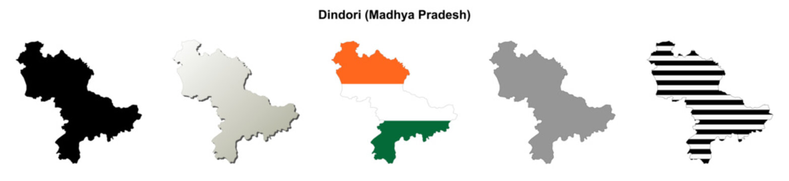Dindori (Madhya Pradesh) blank outline map set