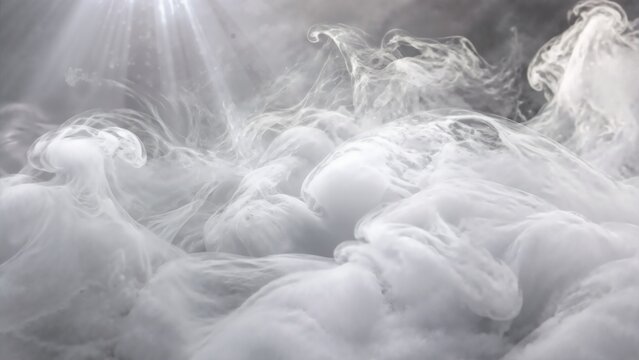 Dense white dry ice vapor billowing under directional light. Flowing smoke and cloud texture
