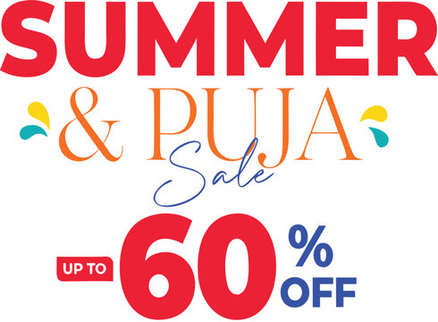 Summer And Puja Sale Banner Template Up To 60% Off Discount Offer