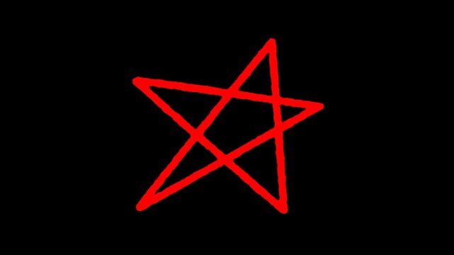 Red hand drawn star doodle animation, sketchy pentagram symbol graphic, isolated video overlay element