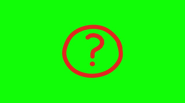 4K Red Circle Question Mark Confused Hand Drawn Green Screen Loop Chroma Key Overlay Animation Query Doubt Sketch