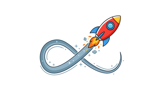 Infinite journey abstract symbol combining endless connection with futuristic rocket propulsion technology