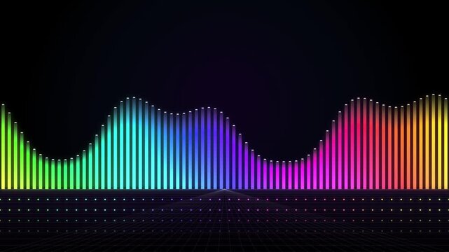 Colorful audio equalizer wave with rainbow spectrum bars