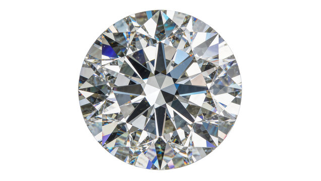 Sparkling round brilliant cut diamond faceted gemstone, isolated on transparent background