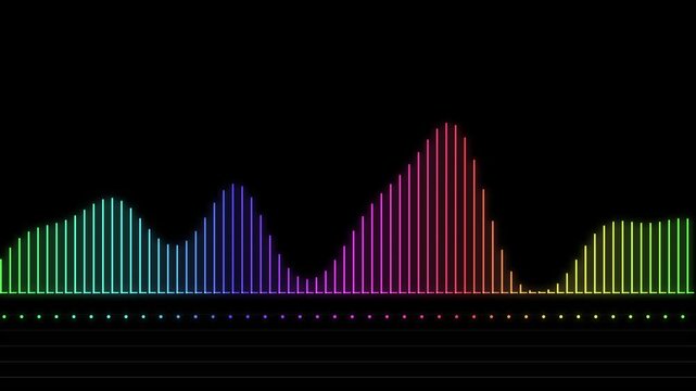 Rainbow equalizer peaks with colorful audio spectrum bars