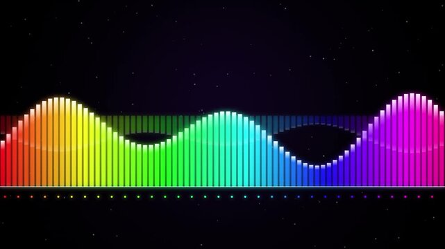 Colorful flowing equalizer wave with rainbow audio bars