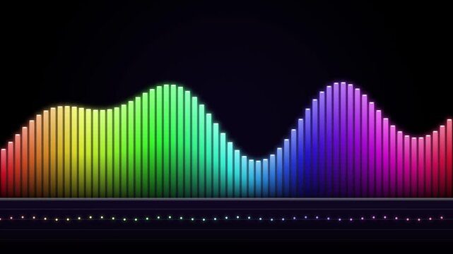 Vibrant rainbow equalizer bars forming smooth sound wave
