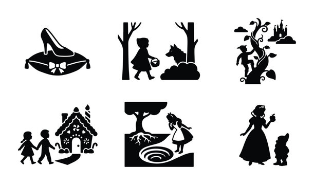 Fairy Tale Silhouettes: Cinderella, Little Red Riding Hood, Jack & Beanstalk, Hansel & Gretel, Alice, Snow White