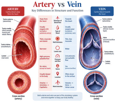 Artery vs Vein Anatomy and Blood Vessel Differences Medical Infographic