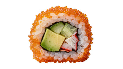 California roll sushi with avocado cucumber crab stick and tobiko, isolated on transparent background © Alexandra