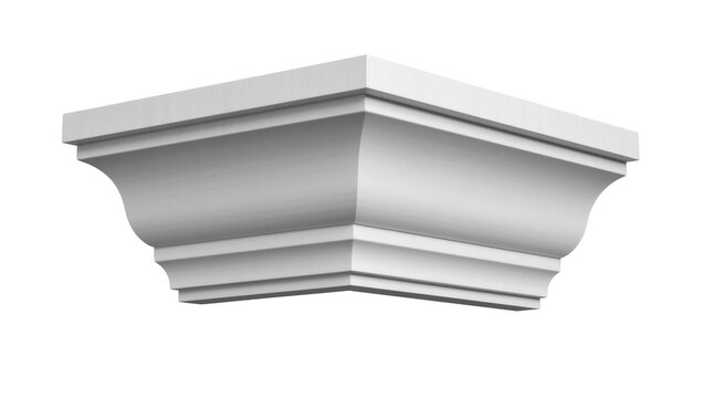 White plaster crown molding corner piece, isolated on transparent background