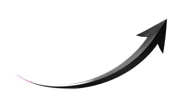 Black arrow pointing upwards on a white background symbolizing growth progress success and positive trend