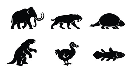 Extinct Animals Silhouettes Set, Prehistoric Creatures Vector Icons Collection, Ancient Wildlife Graphics © Jamal