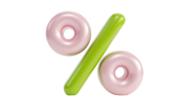 Pink donuts forming a percentage symbol with a green bar, isolated on transparent background