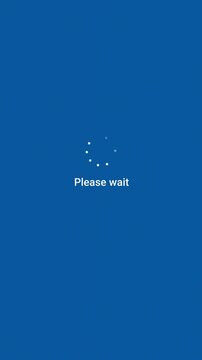 Vertical loading screen animation shows a Please wait message with spinning dots on four colored screens. Clean minimalist UI suits buffering demos, tech tutorials, and app interface presentations.