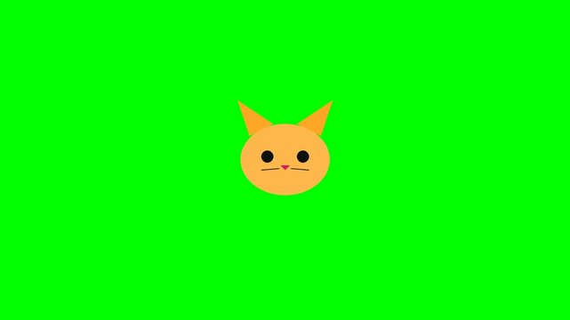 Cute Animated Orange Cat Head Illustration Isolated on Green Screen Key Background