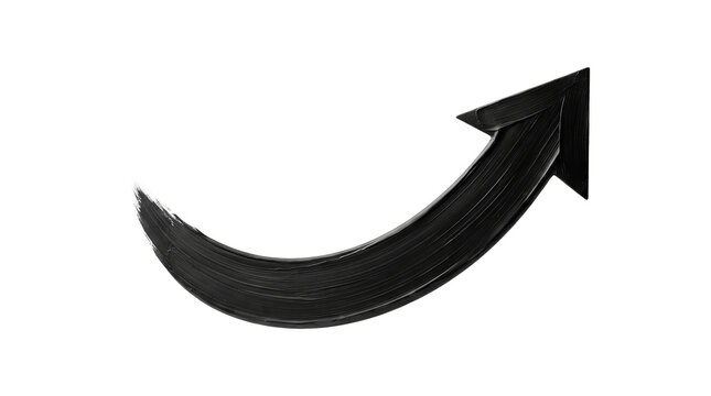 Black brush stroke arrow pointing upwards and to the right on a white background