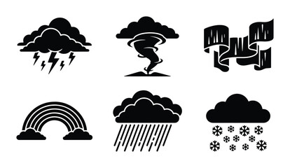 Obraz premium Weather Icons Set: Storm, Tornado, Rainbow, Rain, Snow, Clouds, Meteorology Symbols