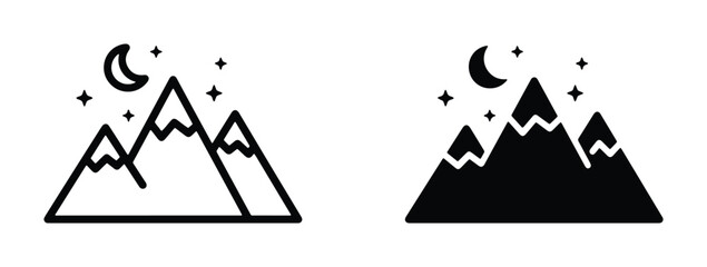 Night Mountains Icons, Moon and Stars, Vector Graphics for Adventure and Nature Themes © Megla