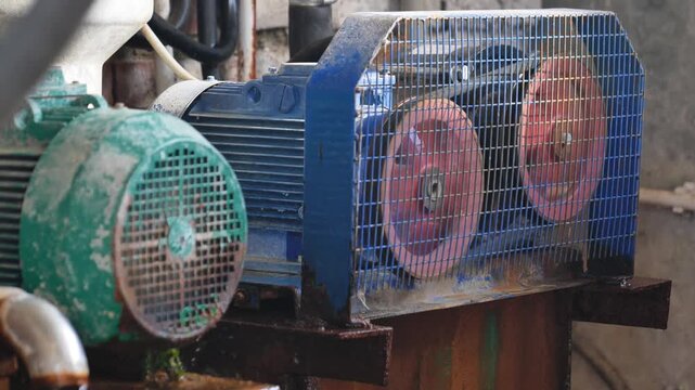 Industrial pump motors operating on a cow farm, working system for agricultural use