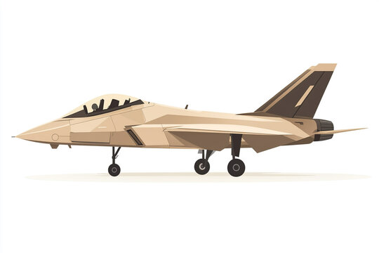 Military fighter jet aircraft with camouflage pattern on the tarmac side view jet plane stealth fighter air force combat aircraft white background