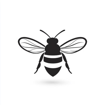 Simple black silhouette of a honey bee with a soft shadow white background silhouette bumblebee wildlife beekeeping pollination isolated