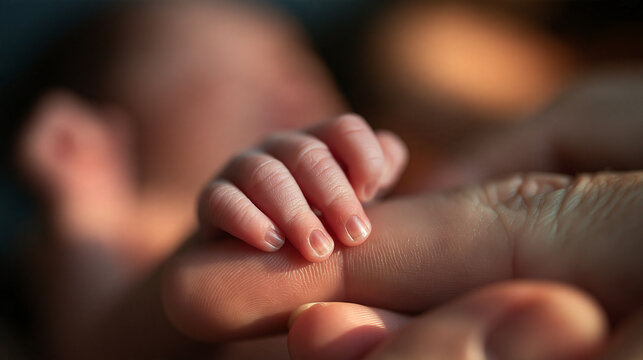 Newborn Baby Hand Holding Parent Finger Close Up