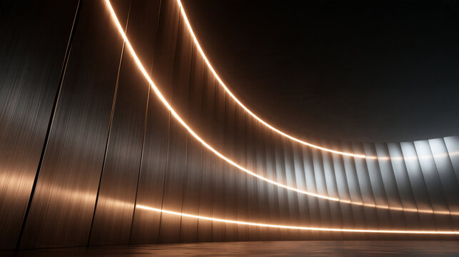Futuristic Showroom Interior with Curved Glowing Wall