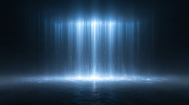 Abstract Futuristic Blue Light Beam Illuminating Dark Ground