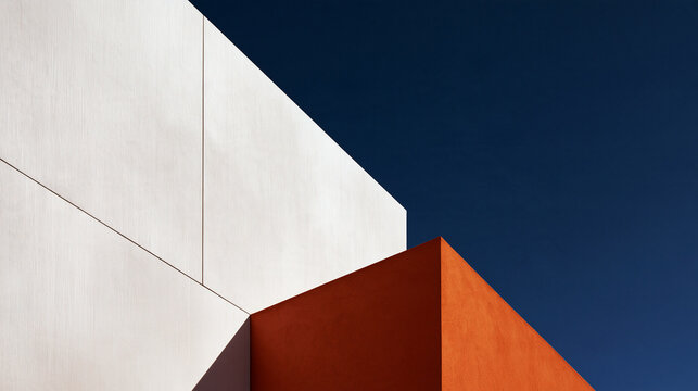 Minimalist Architectural Abstract with White and Orange Geometric Facade
