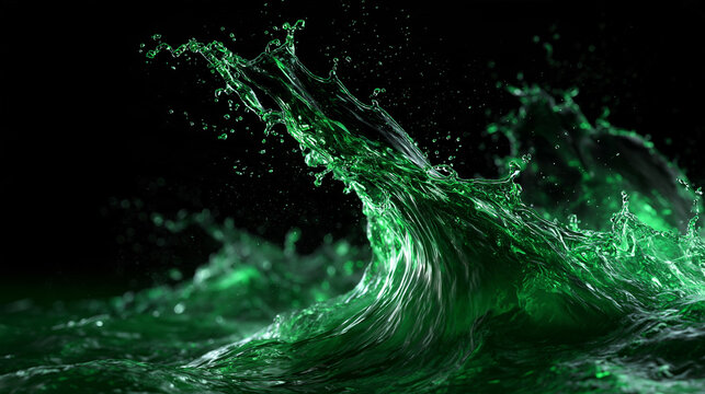 Green Liquid Splash in Motion Against Black Background