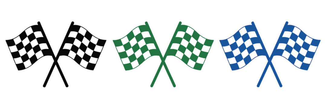 crossed checkered racing flags icon for motorsport finish line victory and competition