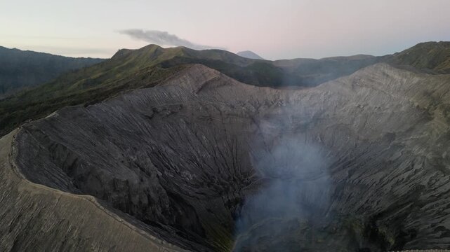 Bromo volcano crater rim drone shot - Indonesia, Java