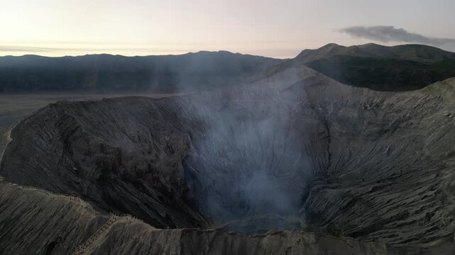 Bromo volcano crater rim drone shot - Indonesia, Java