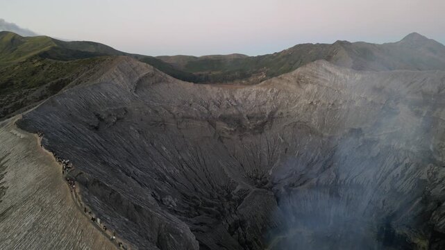 Bromo volcano crater rim drone shot - Indonesia, Java
