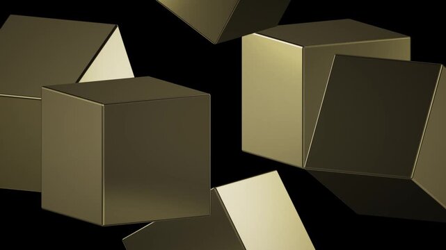 Gold 3D Cubes Grid Rotating Seamless Loop Video, Abstract Luxury Geometric Blocks Motion Graphics, Minimalist Champagne Gold Geometry Animation &ndash; Grid array of elegant gold metallic cubes