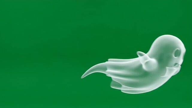Cute animated ghosts flying on green screen background
