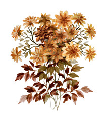 Obraz premium PNG Watercolor autumn floral bouquet with warm orange and brown tones