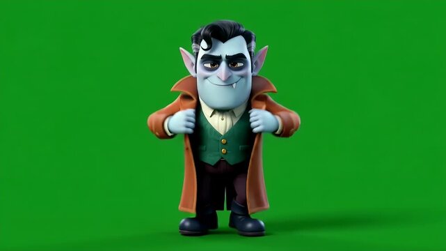 3D Animated Halloween Vampire Dracula and Flying Bat Green Screen
