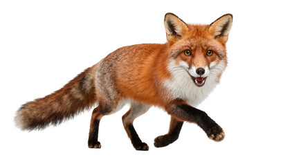 Fototapeta premium Red fox with bushy tail walking, isolated on transparent background
