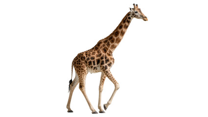 Tall spotted giraffe walking, isolated on transparent background © Cian