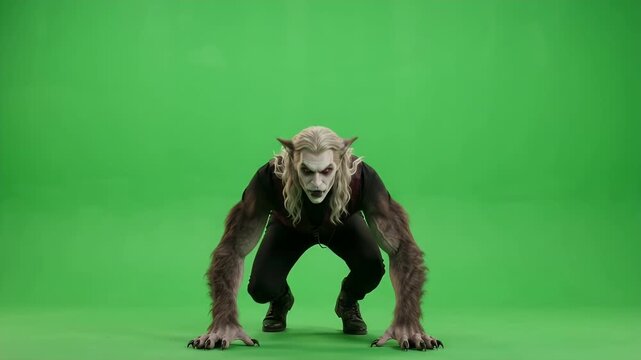 Werewolf transformation sequence on green screen for halloween