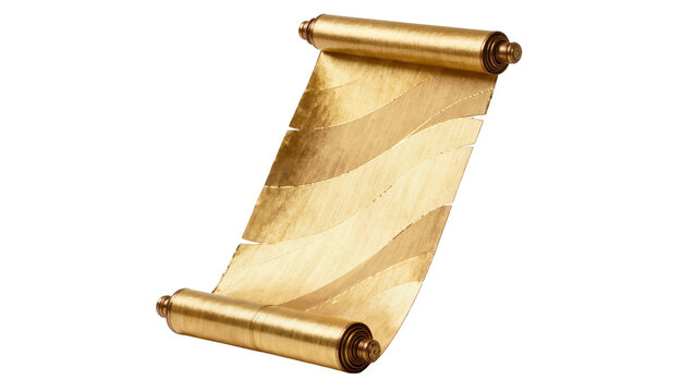 Golden scroll with wavy pattern, isolated on transparent background