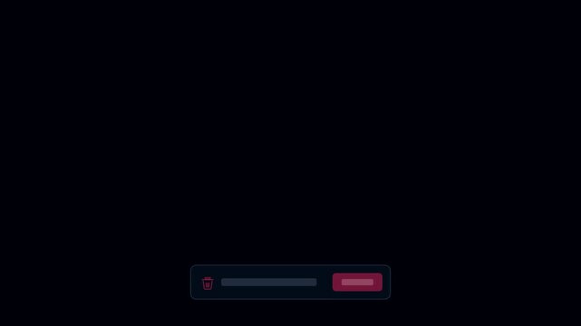 Delete Notification Button Animation. Message Removal Popup. Dark Mode UI Interaction. Trash Delete Interface. Website Action Bar. Notification Feedback. Animated Software Element