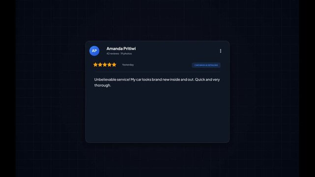 Customer Review Star Rating Interface. Animated Feedback Typing. Customer Satisfaction Card. Five Star Service Rating. User Review Interaction. Digital Feedback UI. Animated Rating Graphic