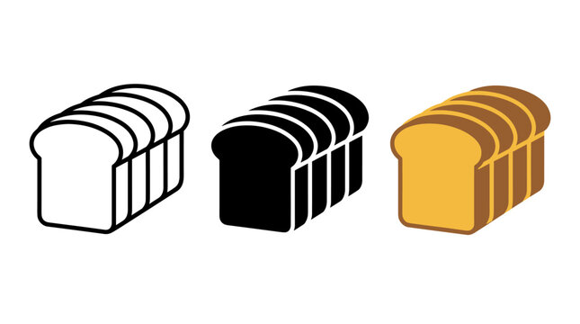 Sliced bread loaf vector icon set