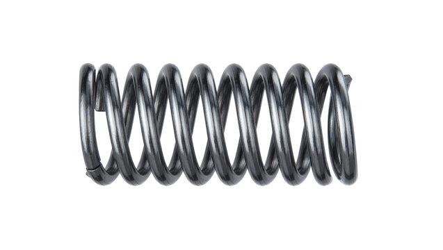 Dark metallic coil spring, isolated on transparent background