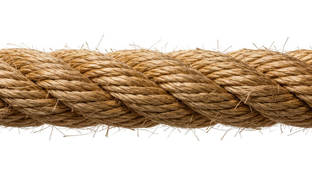 Thick natural fiber rope with visible strands, isolated on transparent background