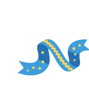 Blue ribbon with yellow zig-zag and dots